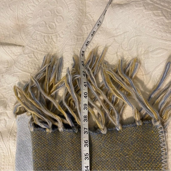 Blue and Yellow Striped Chunky Oversized Fringe Scarf - Picture 5 of 5